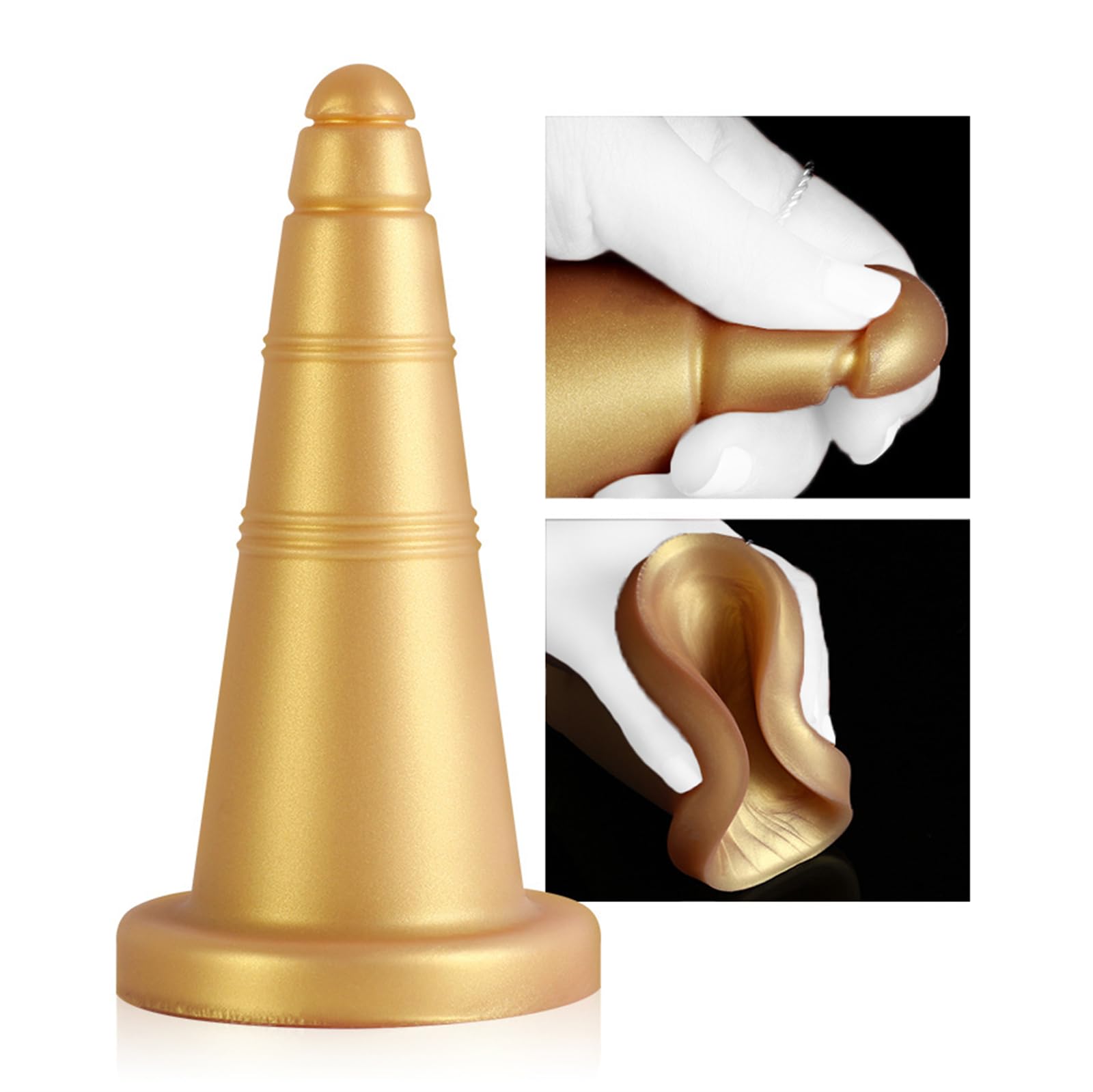 Plug anale conico enorme e spesso, dildo anale in silicone morbido con ventosa, dilatazione della vagina e dell'ano, giocattoli sessuali anali for le donne(Gold,L)