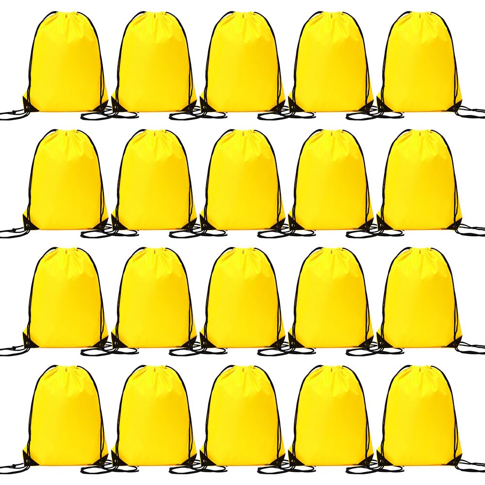 20 Pcs Drawstring Backpack Bulk Draw String Bags Cinch Polyester Bag for Gym Sport, Yellow