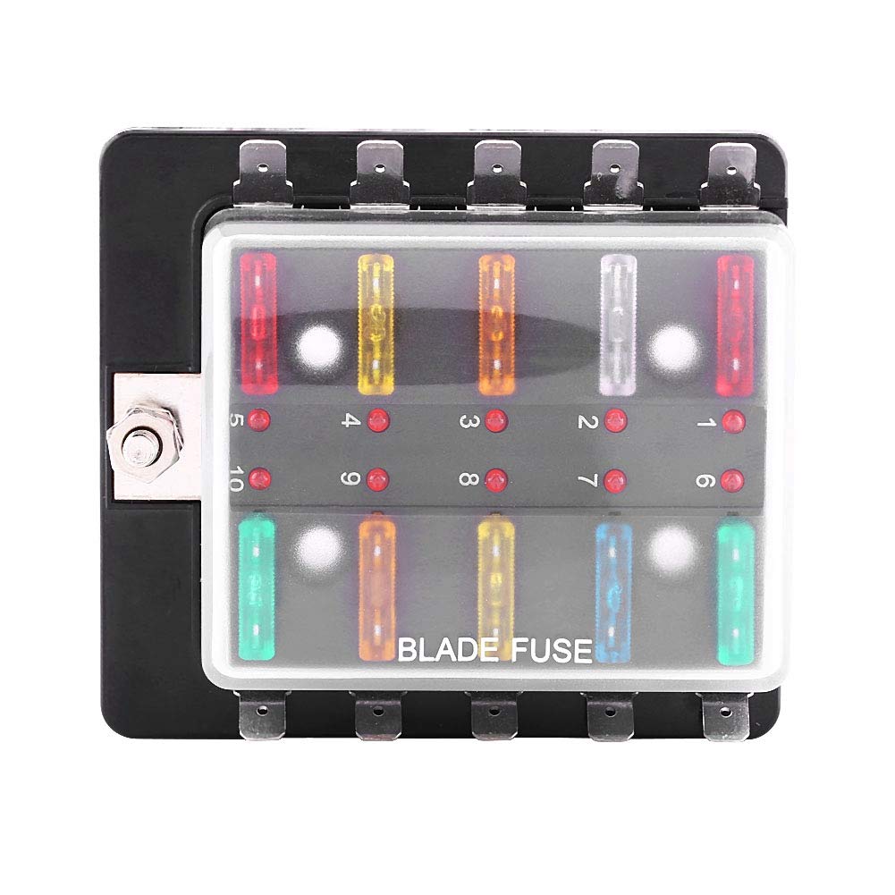 Boîte à Fusibles 10 Voies ATC/ATO - Avec Fusibles 5A-30A Et Voyants LED - Protection Circuit 32V DC