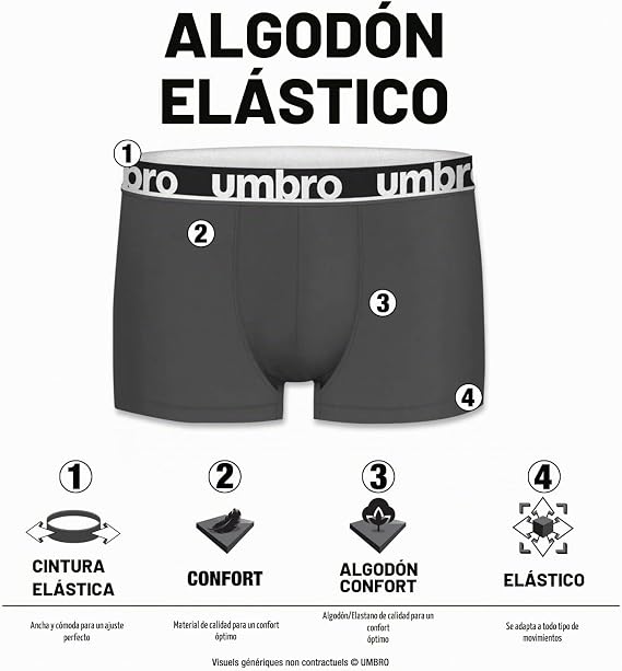 UMBRO Men's Cotton Boxer Briefs, Men's Underwear, Comfortable, Soft (Lot of 4)