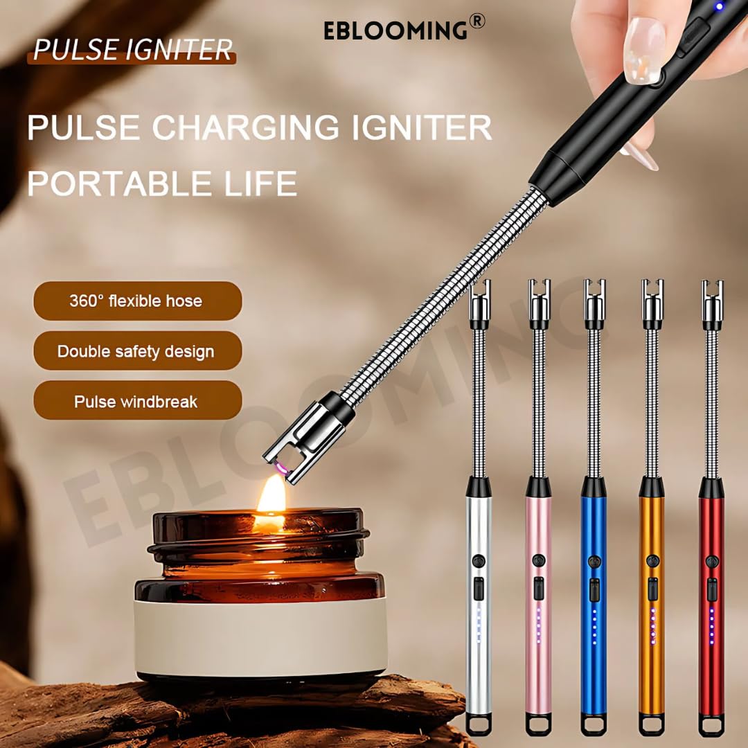 Eblooming Electric Lighter, Electric USB Rechargeable Lighter with Battery Display, Longer Flexible Neck Windproof Plasma Arc Long Lighters for Candles, Fireworks, KitchenUse 4