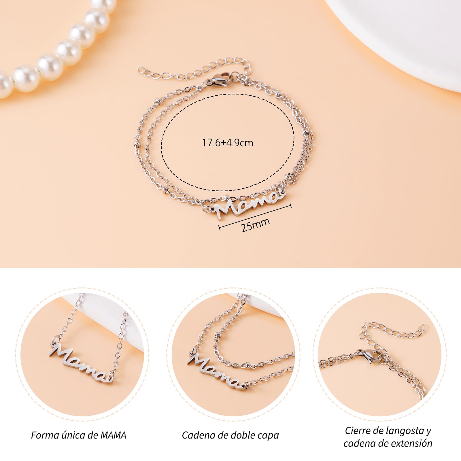 Fantasyon Regalos para Madres, Collar Mamá Pulsera Mamá, Regalo Dia De La Madre de Acero Inoxidable, Regalo Cumpleaños Mujer Mama Abuela San Valentín — view 3