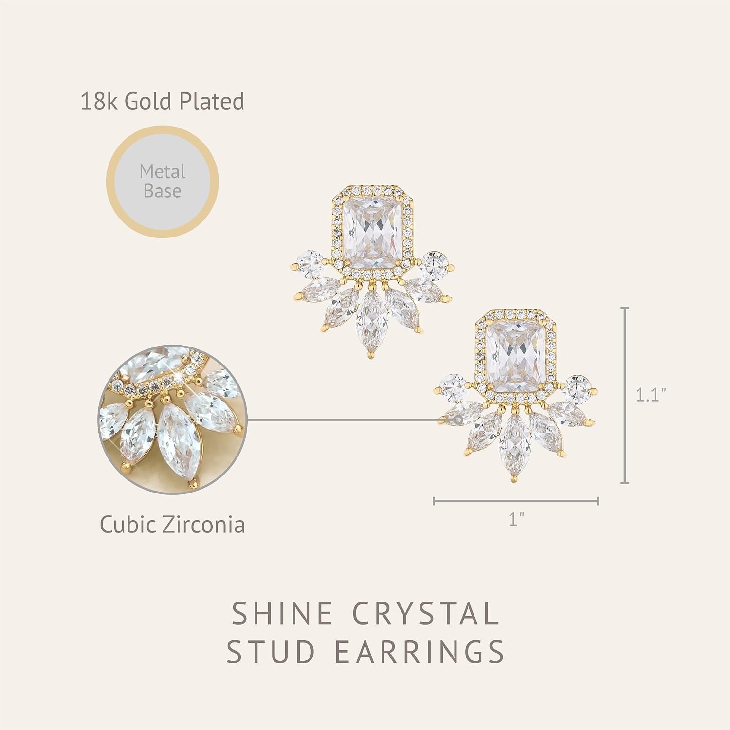 Ettika Gold Earrings. 18k Gold Plated Earrings. Shine Clear Crystal Stud Earrings. Jewelry, Birthday Gifts For Women