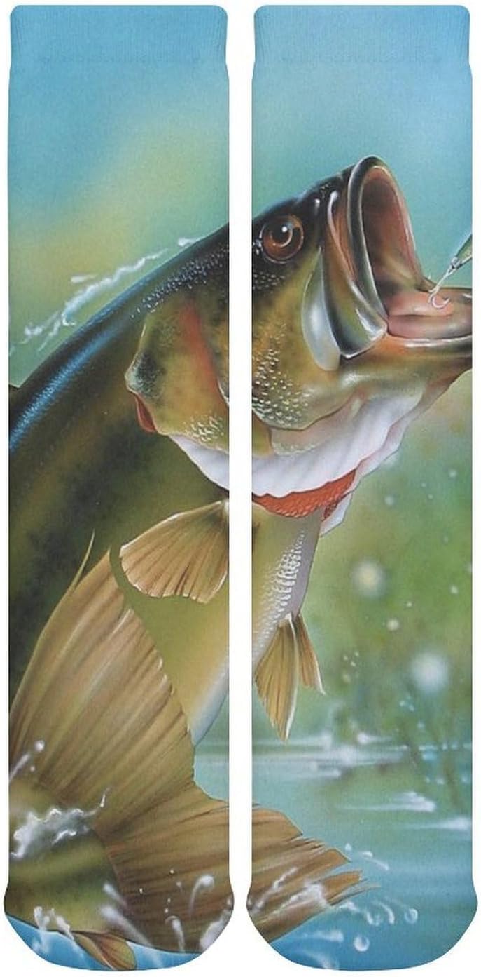 Bass Fishing Knee High Socks Casual Long Stockings Over Calf Sock Tube for Women Men