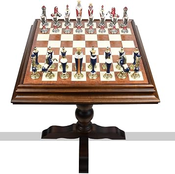 Luxury Beech And Elm Wood Chess And Backgammon Table Wooden Chess Table With Legs - 59cm Chequerboard Top - Game Table Furniture Set - Made In Italy
