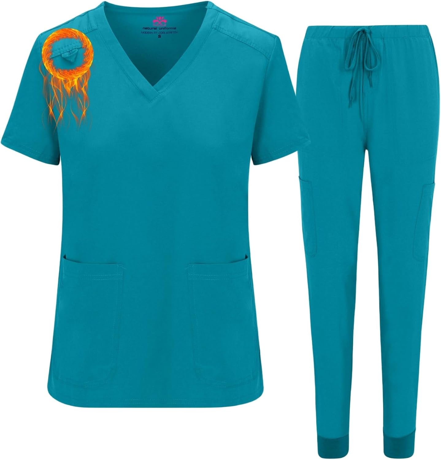 M&M SCRUBS Women's Jogger Scrub Set Cool Stretch Nursing Uniform Top & Jogger Pant