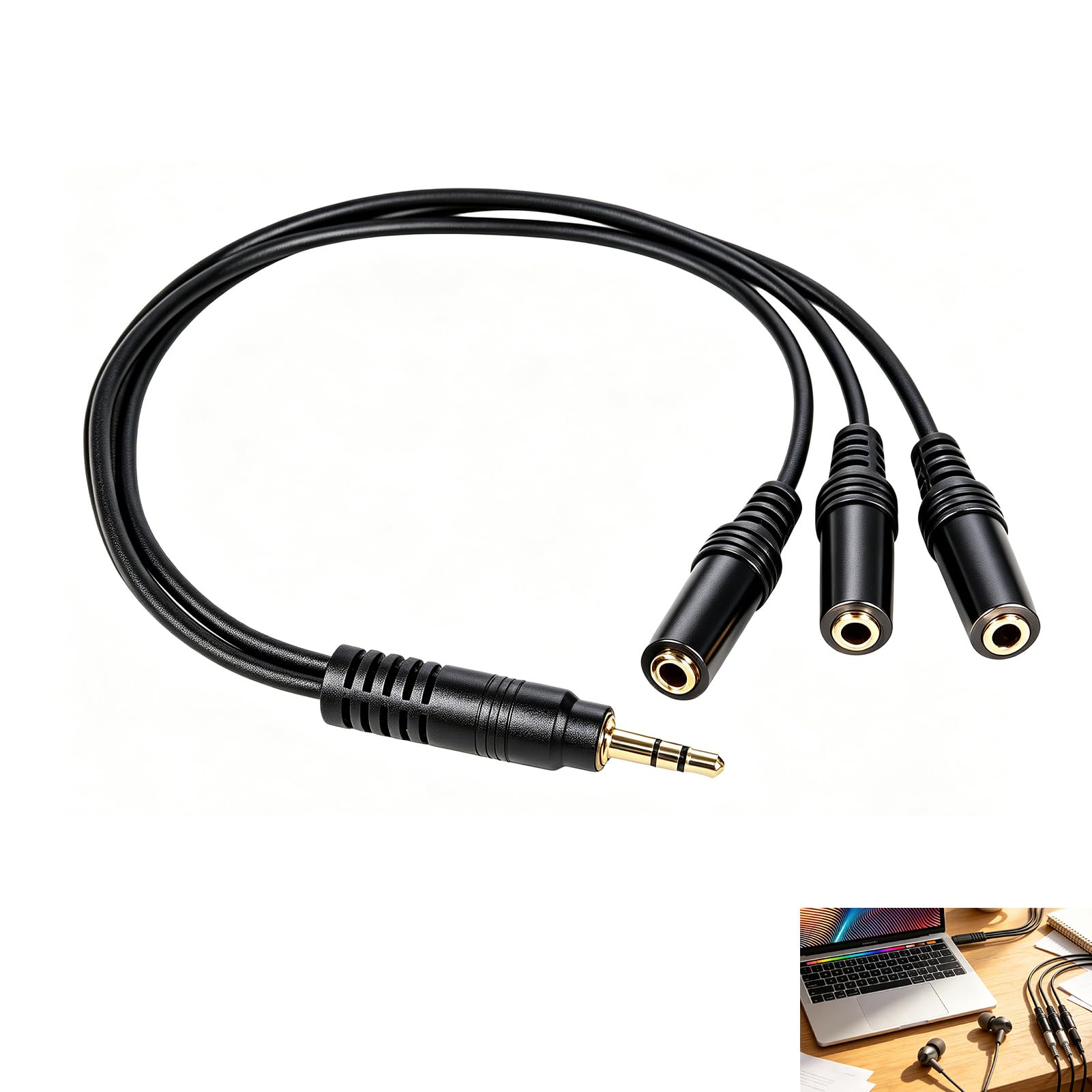 Audio Splitter, 3,5 mm Kopfhörer Verteiler 1 Stecker auf 3 Buchsen, Stereo Klinke Aux Splitter Adapter ca. 30 cm für Kopfhörer Lautsprecher Smartphone PC Gaming Konsole gemeinsames Musikhören