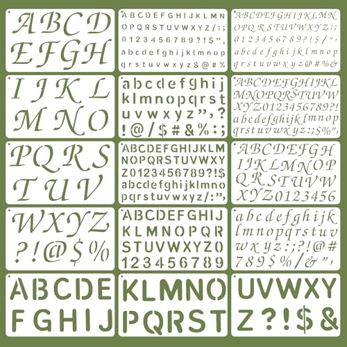 Elegaperma 15 plantillas de letras, plantillas de letras pequeñas, 25 × 15 cm, plantillas de letras reutilizables para álbumes de recortes, accesorios de manualidades, pintura DIY