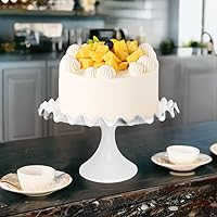 Vista 9 de Soporte redondo de porcelana para tartas de 12 pulgadas, soporte de postre blanco para bodas, fiestas de cumpleaños