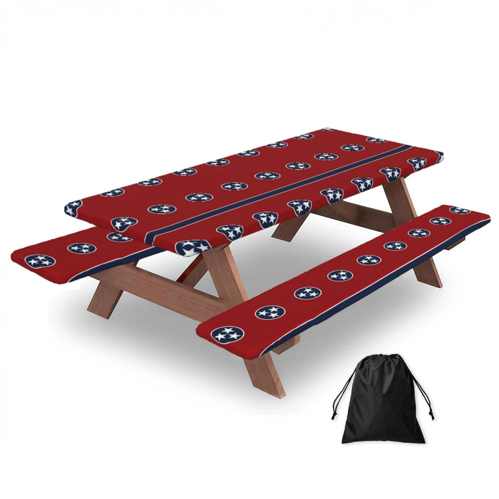 Yqxwjl Black Tennessee State Flag Print Camping Essentials Waterproof Camping Table And Bench Cover With Drawstring Bag 183 Cm