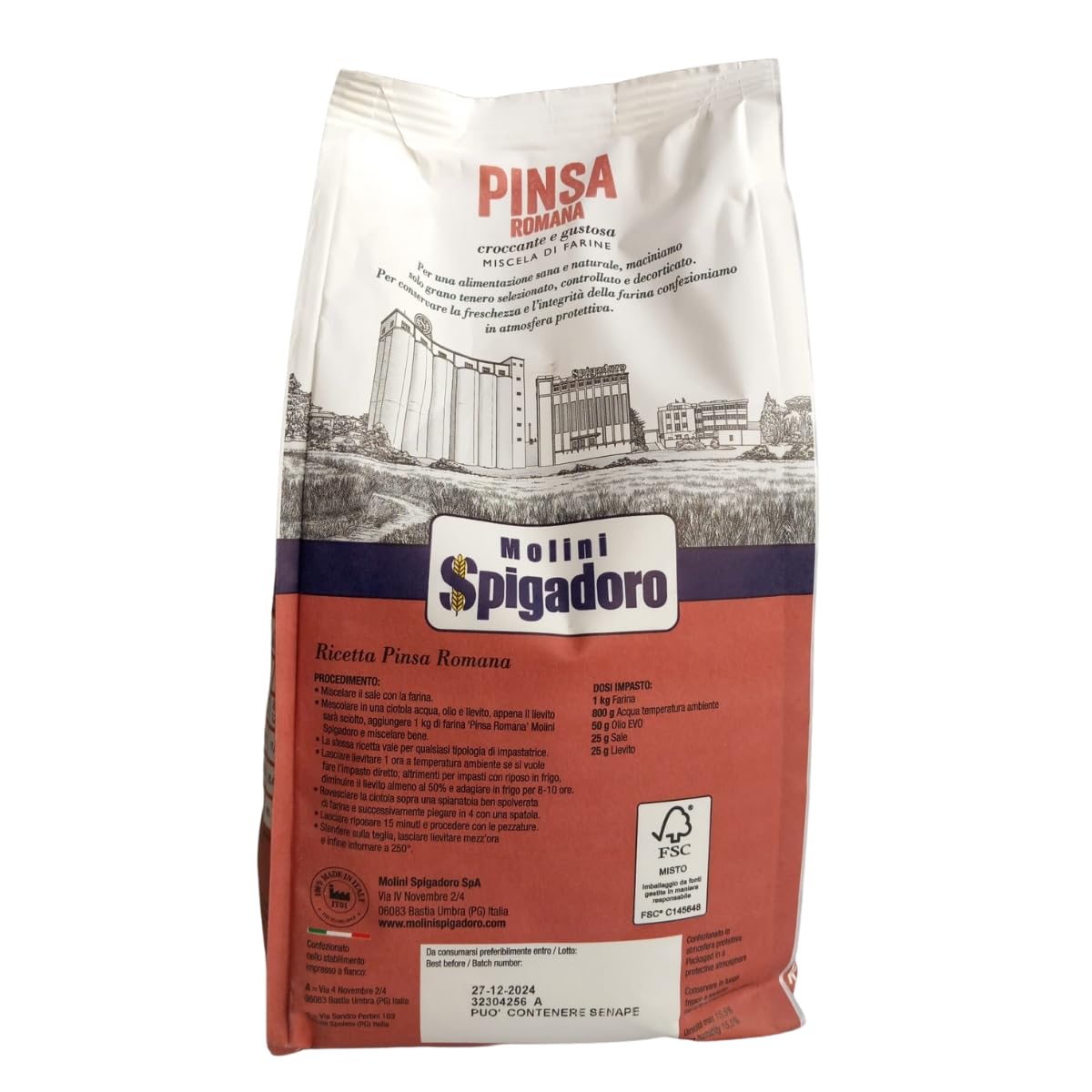 Molini Spigadoro Mix Pinsa Romana (10pezzi x 1kg) miscela con farina da grano 100% Italiano, Decorticato e farina di riso e soia, ottima per pizza e impasti ad alta idratazione