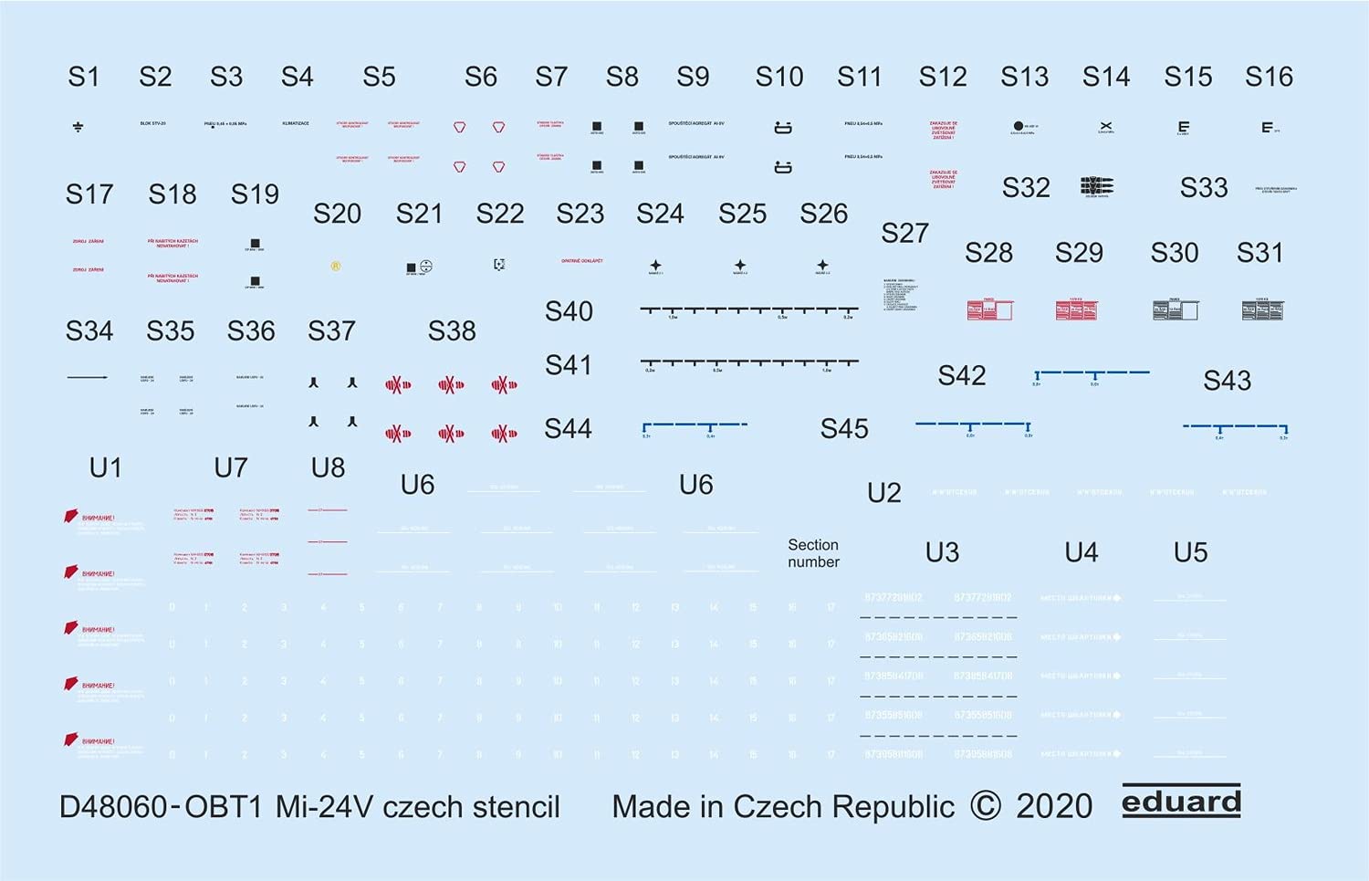 EduardEDDD48060 Decals 1:48-Mi-24V Stencils Czech (Zvezda) Scale Model Detailing Set, Various