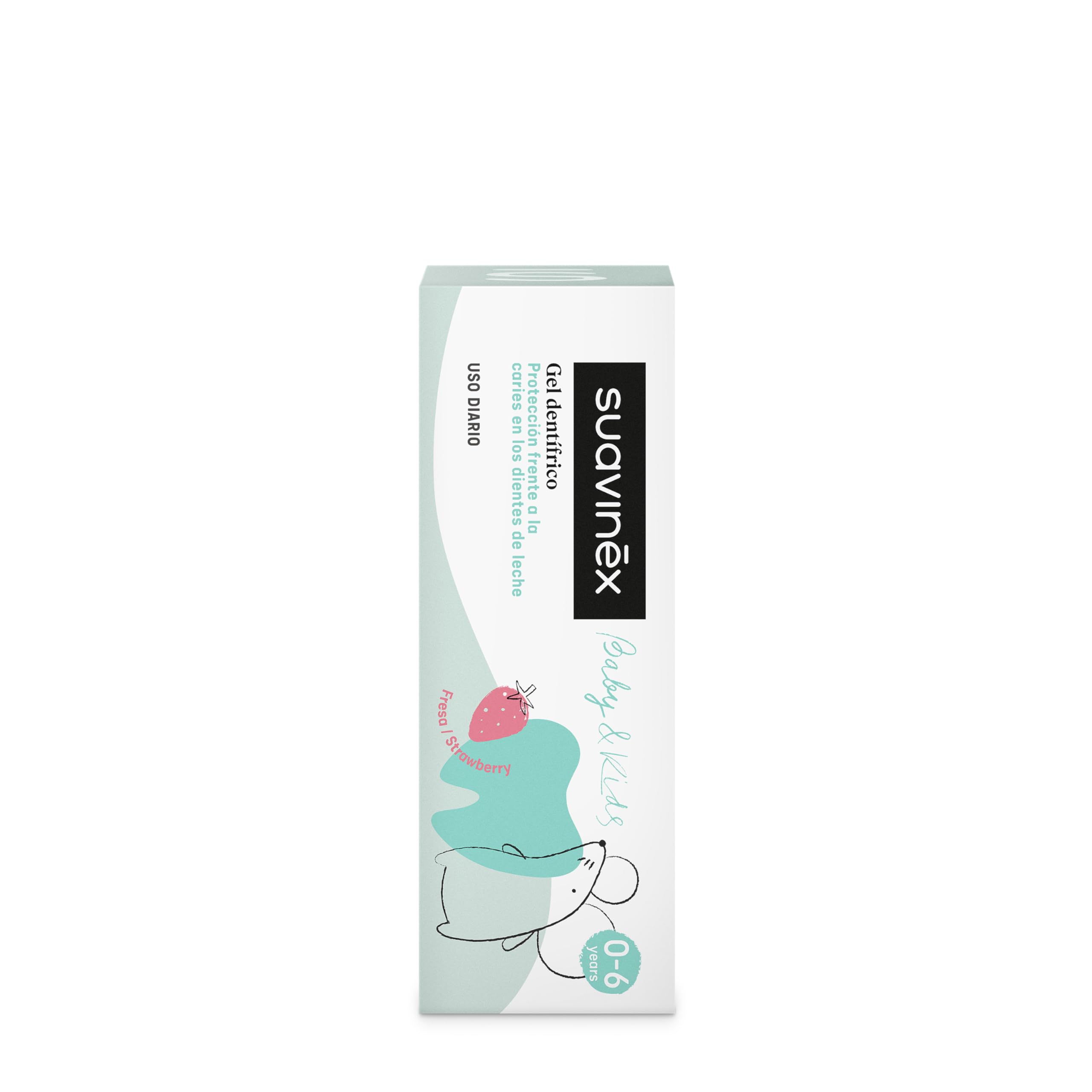 Suavinex, Pasta Dientes Bebés y Niños 1000ppm Flúor, desde el 1er Diente hasta 6 Años, Sin Gluten, Previene Caries y Cuida las Encías, con Xylitol y Agua de Mar, Gel Dentífrico Sabor Fresa, 50 ml