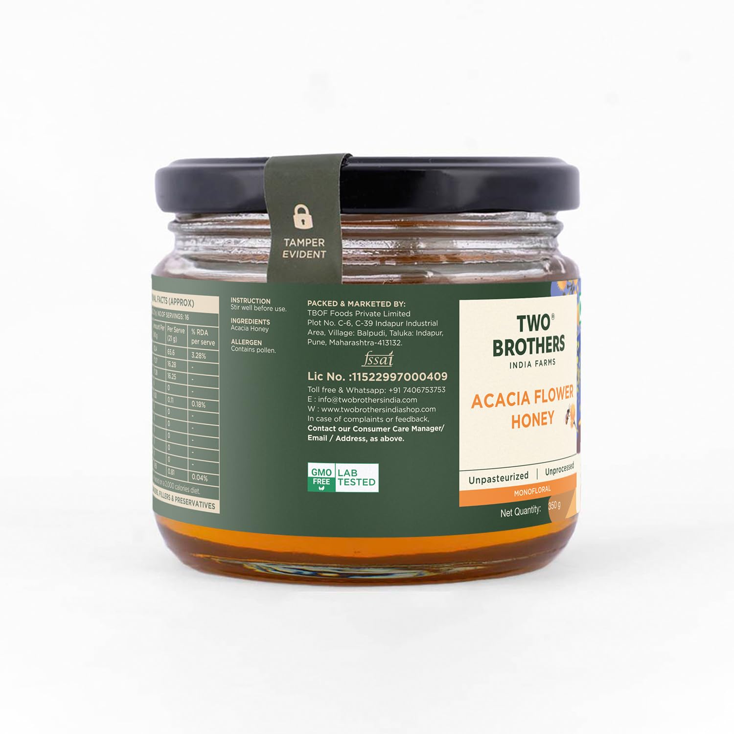 Two Brothers Acacia Apiary Honey (350g) | Raw, Mono-Floral, Unfiltered & Unpasteurized | Natural, No Additives | Mild, Easily Digestible, Rich in Flavonoids 2