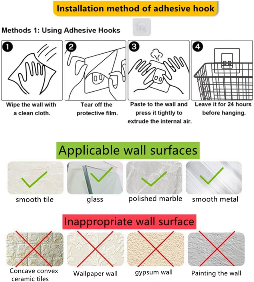 NatureMan 2 Set Hanging Wall Mount Storage Baskets -No Drilling Adhesive Wall Storage Basket,Space-Saving Hanging Kitchen Baskets for Home Kitchen Bathroom (White)