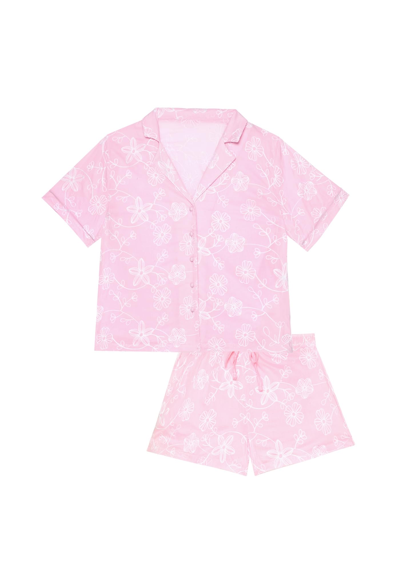 YAMAMAY - Pigiama Corto con Apertura Frontale, Linea Broderie II, Donna