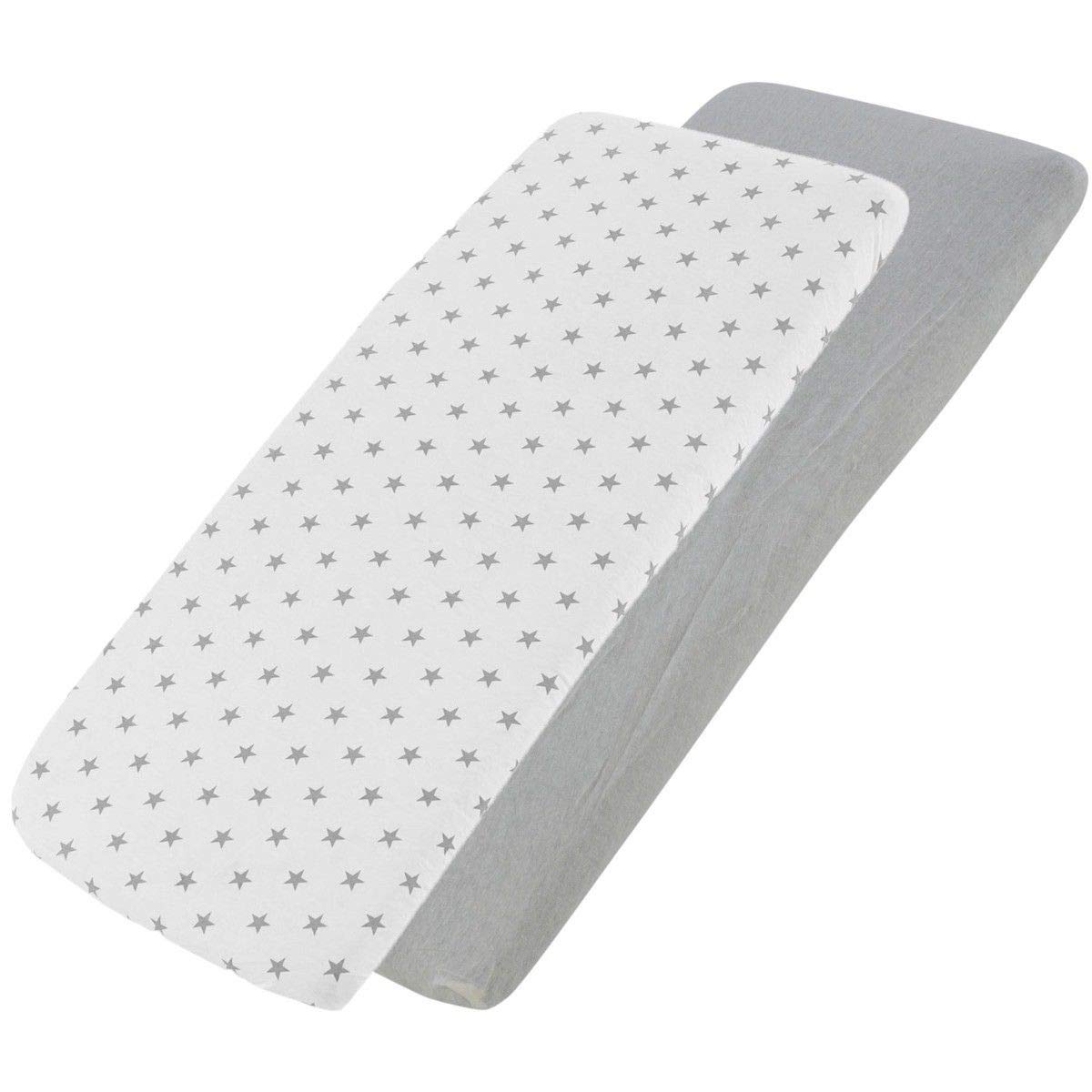For Your Little One 1X Light Grey / 1X Midnight Grey Star Crib Jersey Fitted Sheet 100% Cotton 40X90cm