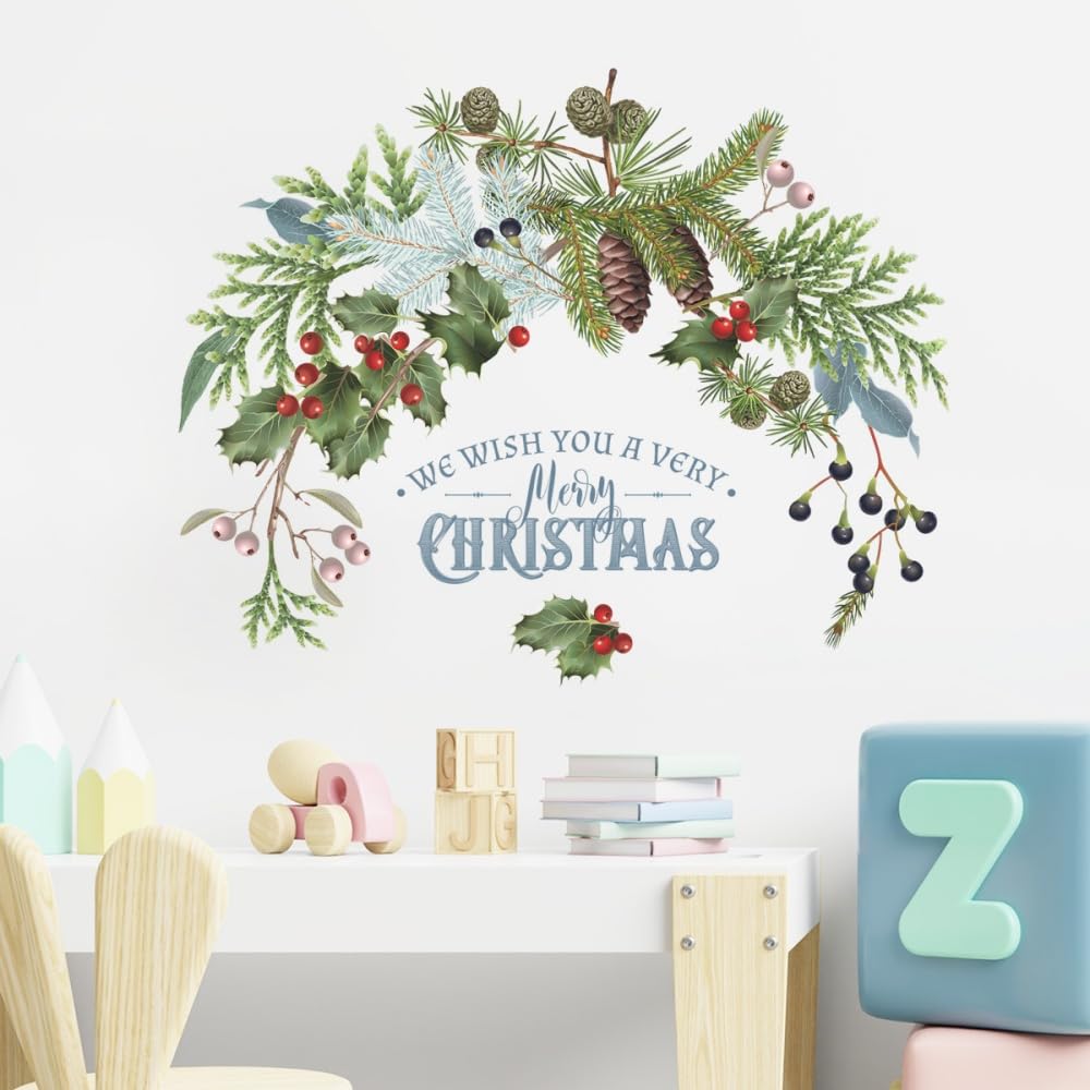 Fensterbilder Weihnachten Selbstklebend Weihnachts Girlande Aufkleber Weihnachtsmann Wandaufkleber Merry Christmas Stickers PVC Aufkleber Weihnachtsdekoration (K)