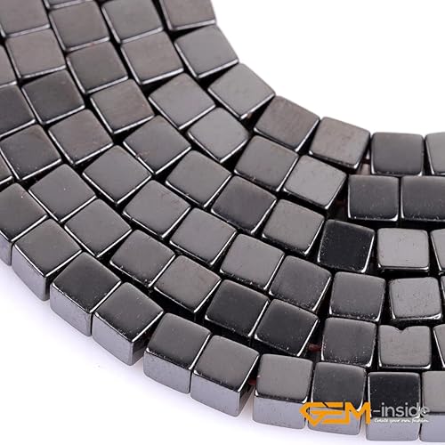 Miniatura 4 de GEM-Inside - Cuentas sueltas de hematita cúbica negra de 0.157 pulgadas (0.157 in), cuentas de energía para fabricación de joyas, 15 pulgadas