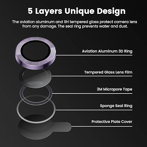 Miniatura 45 de Tensea Protector de lente de cámara para iPhone 14 Pro/iPhone 14 Pro Max, protector de pantalla de vidrio templado 9H, protector de anillo Purpurina