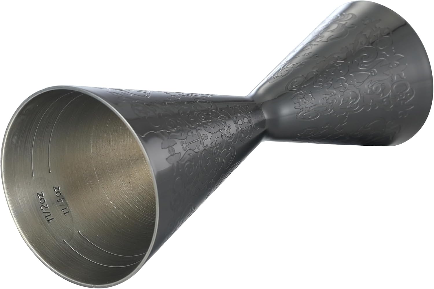 Double Cocktail Jigger Slim Style Measuring Jigger with Etched Pattern (Gunmetal Black Spirit)