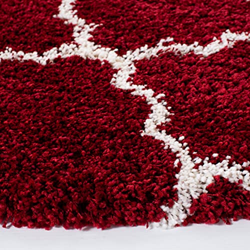 Image of Modern Shaggy Round Rug | Ultra-Soft Plush Circle Carpet for Living Room, Bedroom, Nursery | Fuzzy, Fluffy Area Rug with Non-Slip Base (Red M II, 3x3 feet, Round)