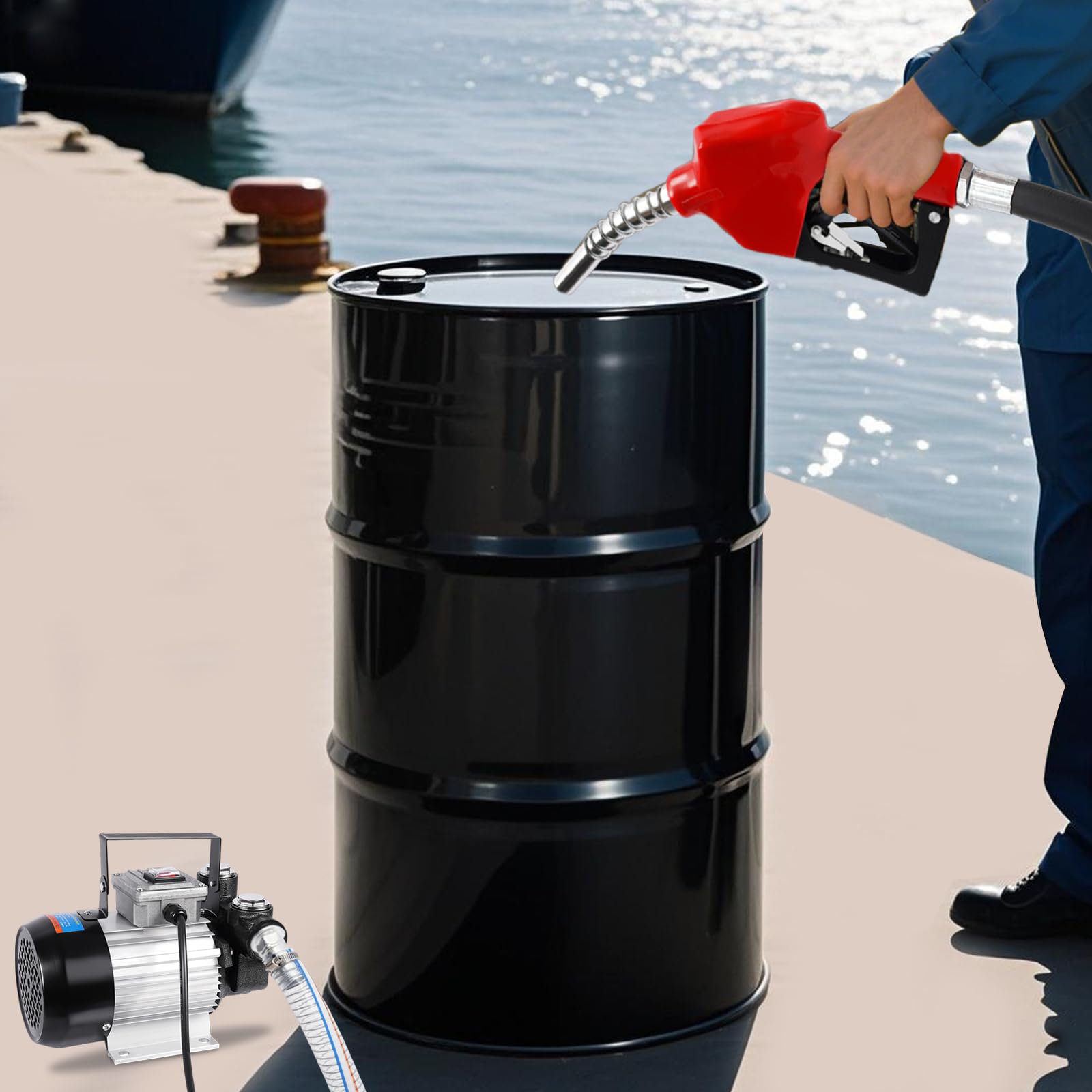 Bomba de combustible 550 W, bomba diesel 60 L/min, caudal máximo, bomba de aspiración universal 230 V ± 10 (Dc), bomba diésel autocebante con 2 mangueras y pistola de aceite LG-1008