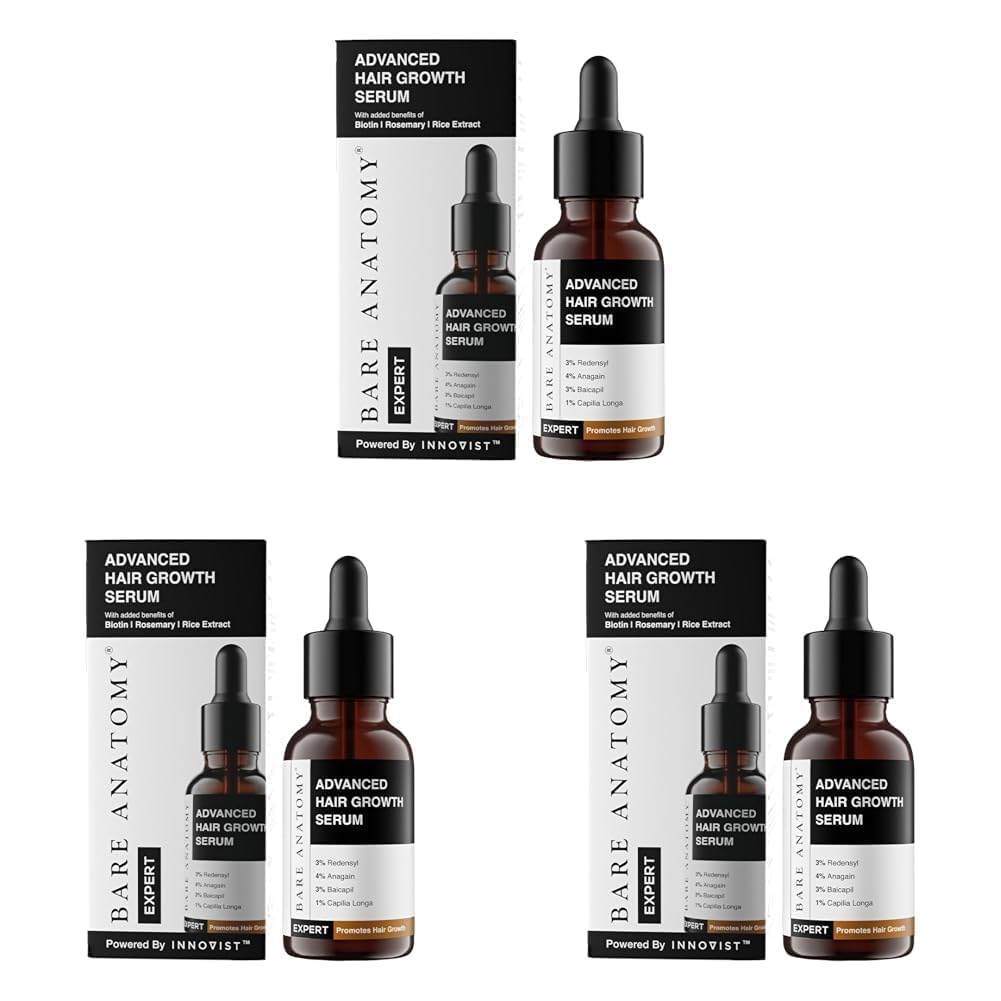 - Bare Anatomy Advanced Hair Growth Serum | 3% Redensyl, 4% Anagain, 3% Baicapil, 1% Capilia Longa, Rosemary, & Rice Water | Controls Hair Fall & Supports Hair Density | Women & Men | 90ml