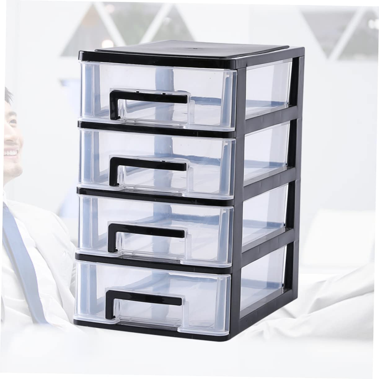 FOMIYES Stackable Drawer Storage Box 4 Layers Plastic Makeup Storage Organizer