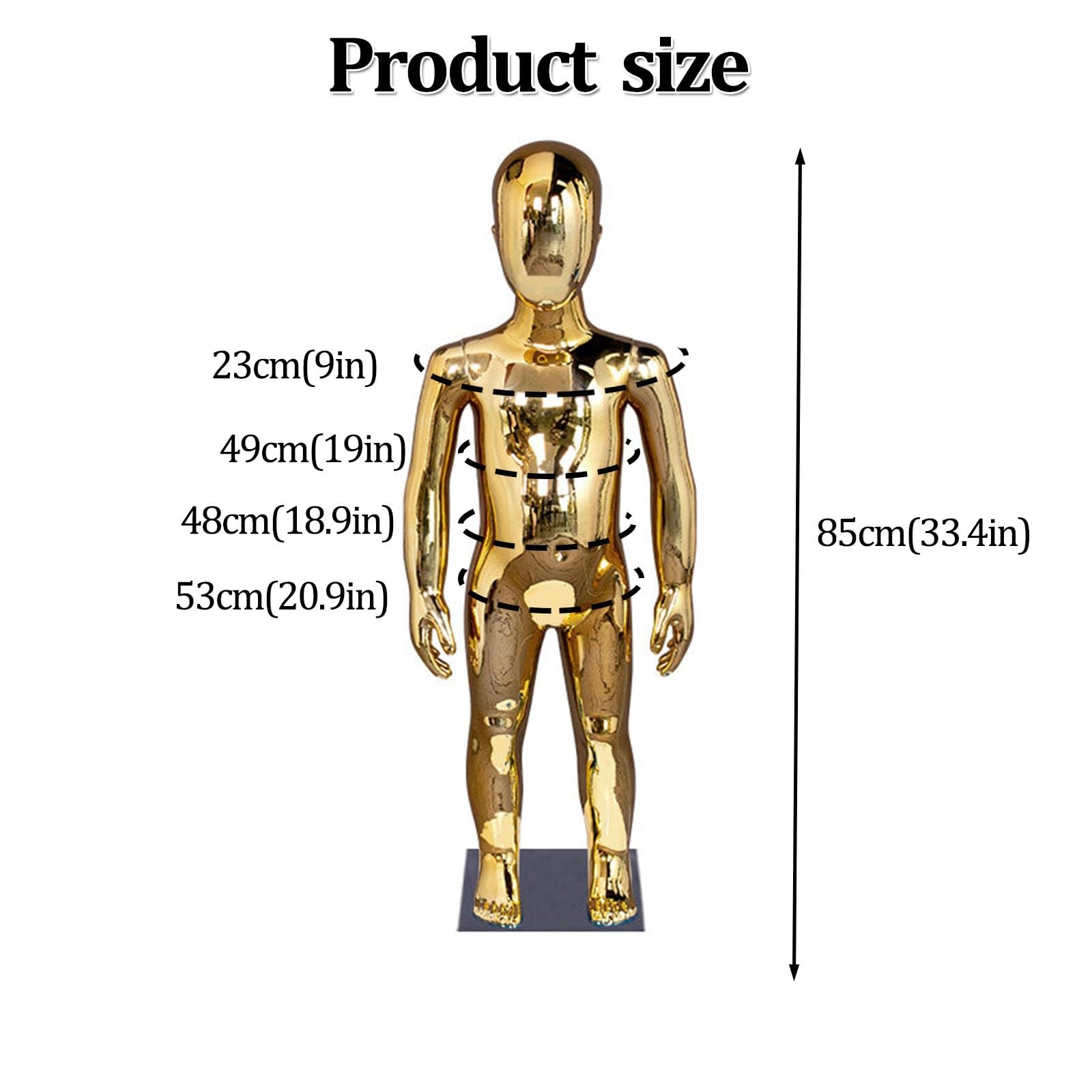Glänzende Schaufensterpuppe (Kinder-Ganzkörpermodell) | Für die Altersgruppen 6–8 & 10–12 Jahre; Präsentationsfigur mit Metallsockel für Cosplay oder Ladengeschäft(Silver,B)