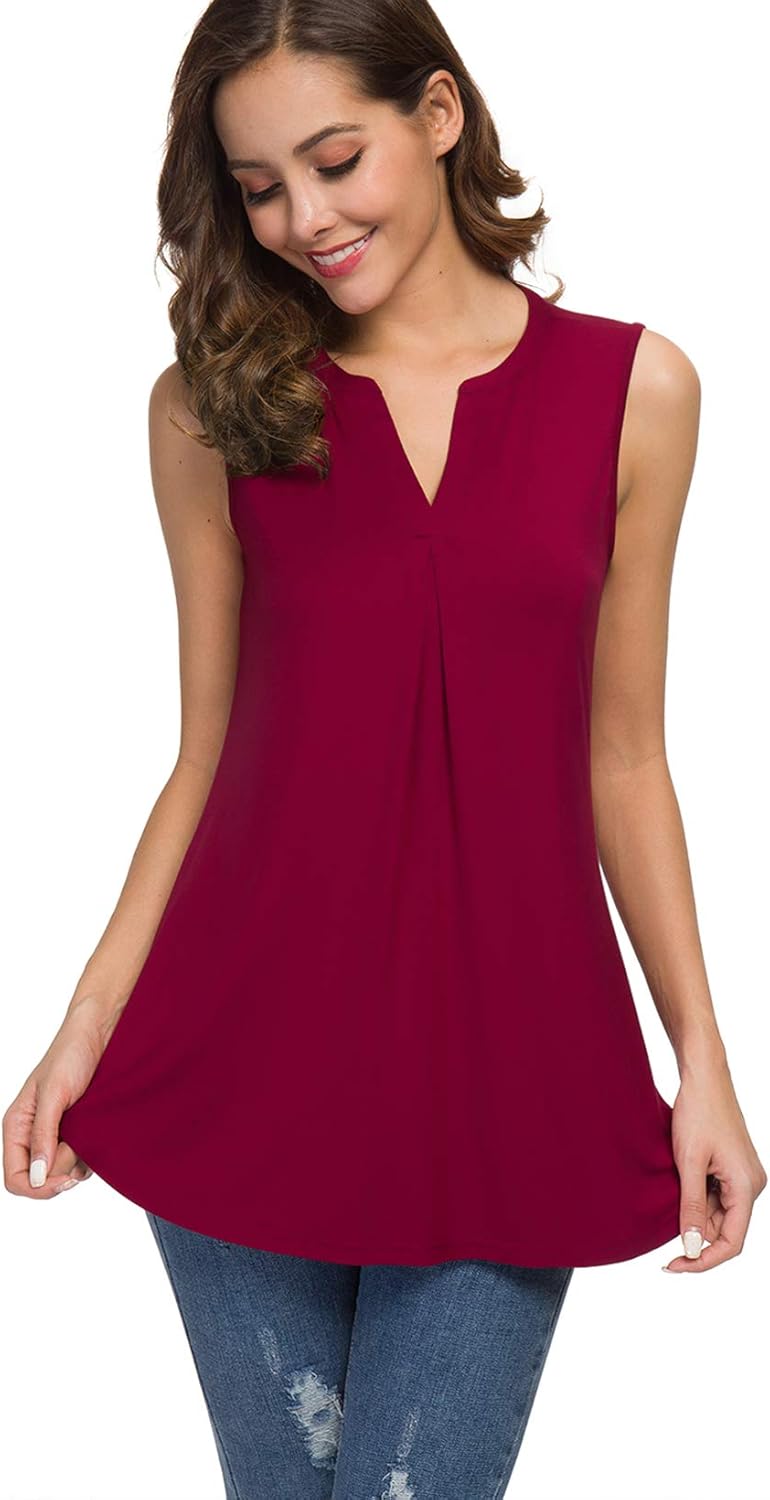 Neineiwu Women's Summer Sleeveless V Neck Casual Tank Tops Blouse Shirts - Image 3