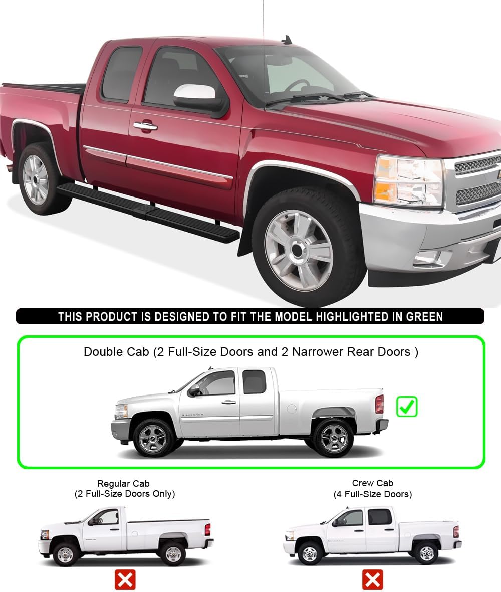 APS (Black Powder Coated 6 inches Wheel to Wheel) Stainless Steel Running Boards Nerf Bars Compatible with Chevy Silverado GMC Sierra 1500 2500 1999-2013 Double Cab 5.5ft Bed & 2500HD 3500 2001-2014