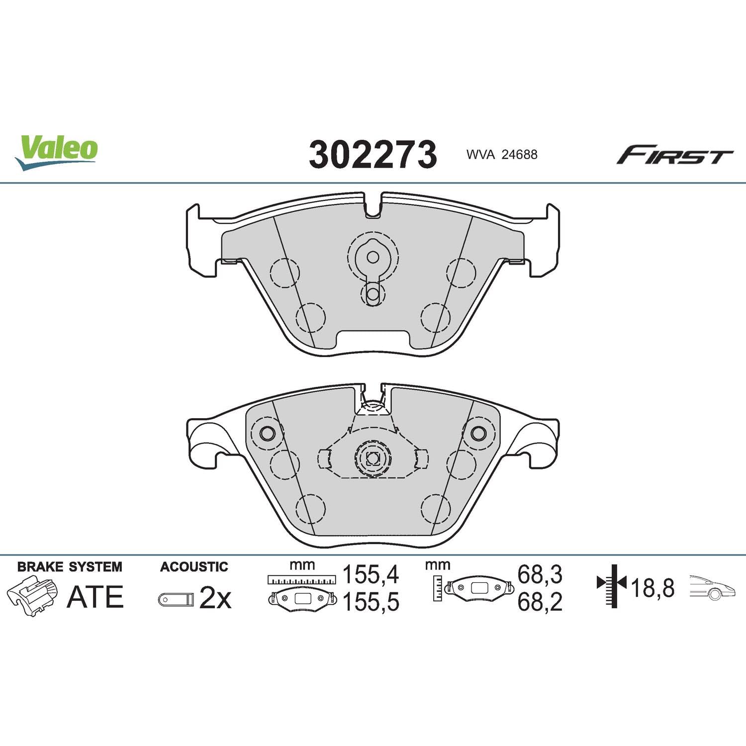 Valeo Pastillas de Freno Essential 302273, Juego de 4 Pastillas, Eje Delantero - Certificación ECE-R90