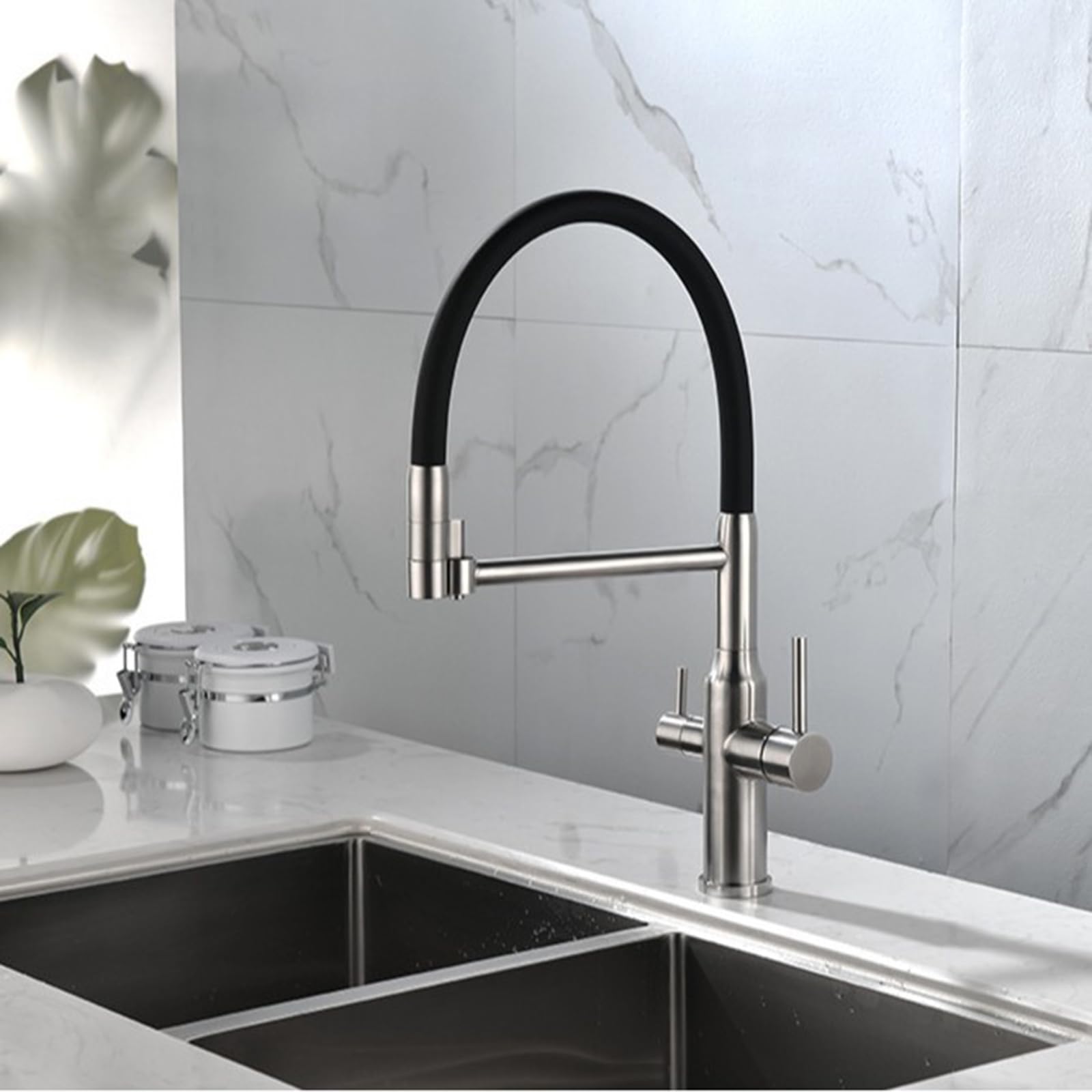 ZYCHSJXA Kitchen Bath Taps 3 Way for Sink with Spray Brushed Flexible Tap Brass 2 Mode Rotatable Faucet