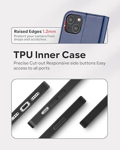 Miniatura 5 de OCASE Funda tipo cartera compatible con iPhone 14, funda tipo cartera de piel sintética con tarjeteros, soporte de bloqueo RFID carcasa interior de