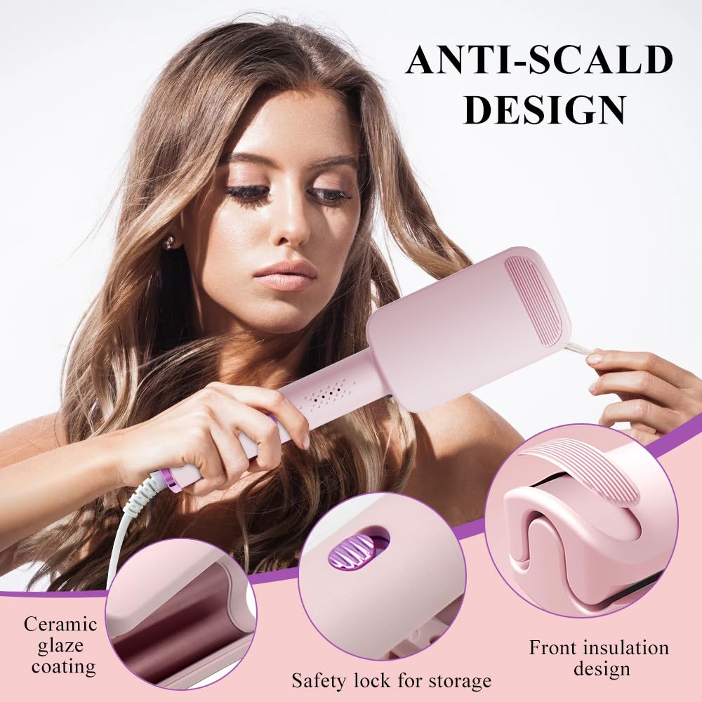 Piastra Onde per Capelli, Ferro Arricciacapelli, 32 mm Ferro per Capelli Onde con 4 Temperature regolabili per tutti i tipi di capelli, viene fornito con 1 pettine, 2 clip (Rosa)