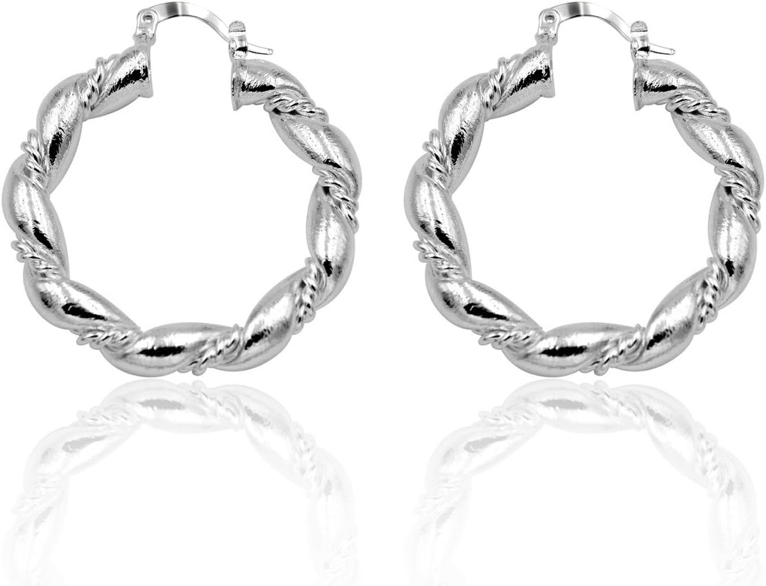 Minkang Fashion Jewelry 925 Solid Silver Hoop Twisted Rope Earrings