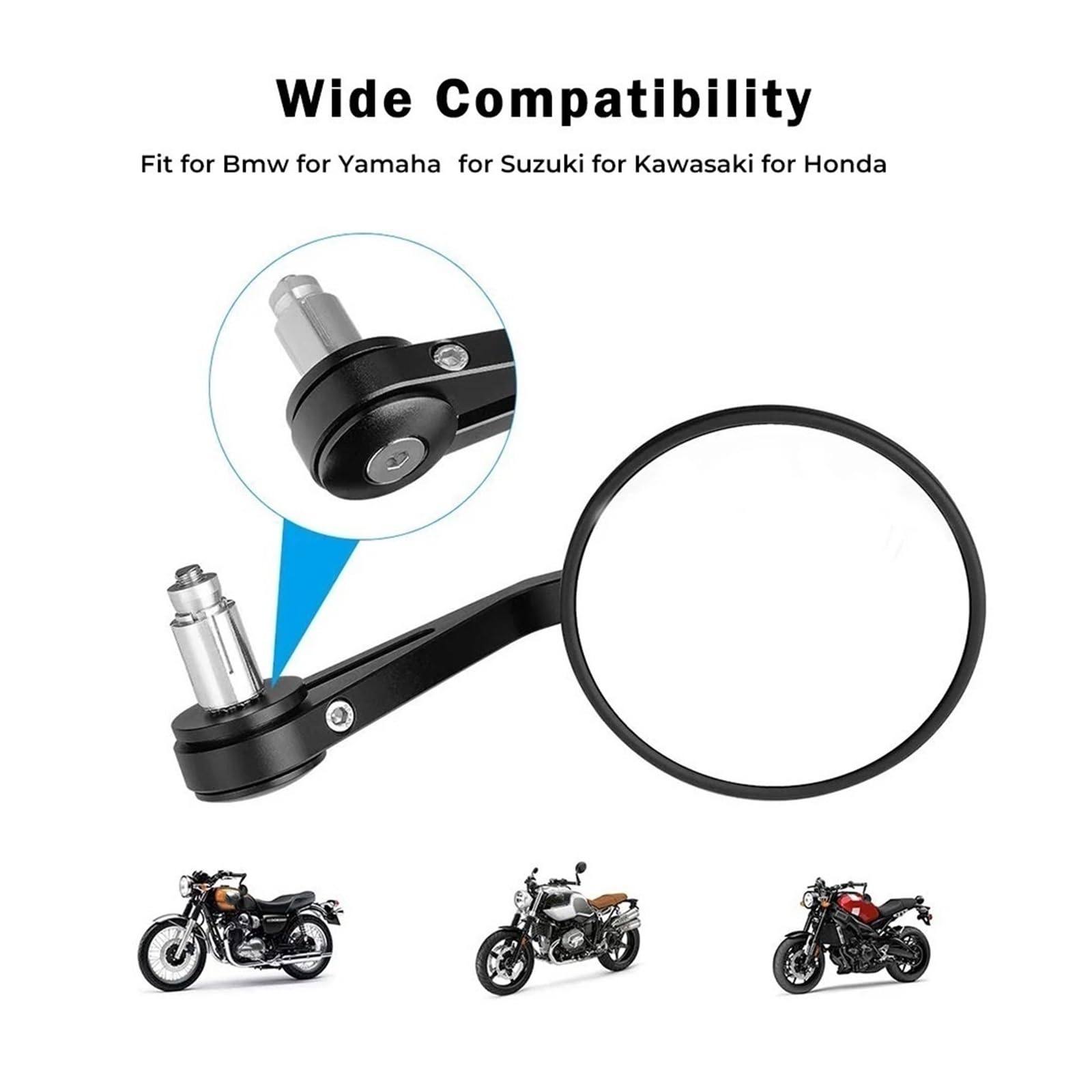 Moto Lusterko końcówkowe kierownicy Do Ninja 400 Z650 750 800 900 MT09 07 | Lusterko końcowe kierownicy motocykla Uniwersalne lusterka wsteczne 7/8 "22 mm(Round Bundle2)