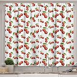 Ambesonne Fruit Kitchen Curtains, Cherry Pattern Design Fresh Berry Fruit Summer Green Garden Macro Digital Print, Window Drapes 2 Panel Set for Kitchen Cafe Decor, 55' x 39', Red Green White