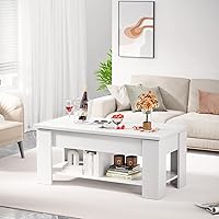 Vista 2 de NOBLEWELL Mesa de centro elevable con compartimento de almacenamiento y estantes abiertos separados, mesa de centro desplegable para sala de estar