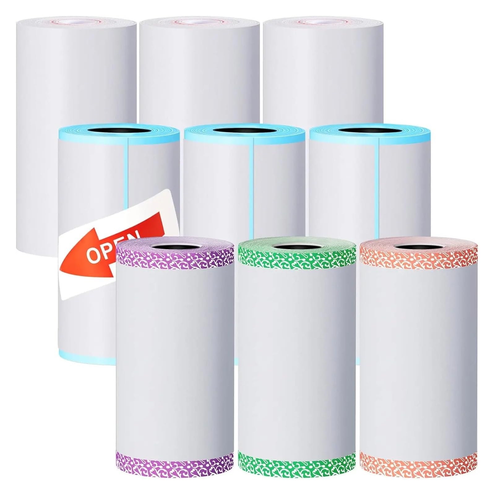 papier thermique Rouleau de papier d'impression thermique adhésif 57 x 30 mm, mini-rouleaux, autocollants imprimables for imprimante P1 et A6(9Rolls Mix2)