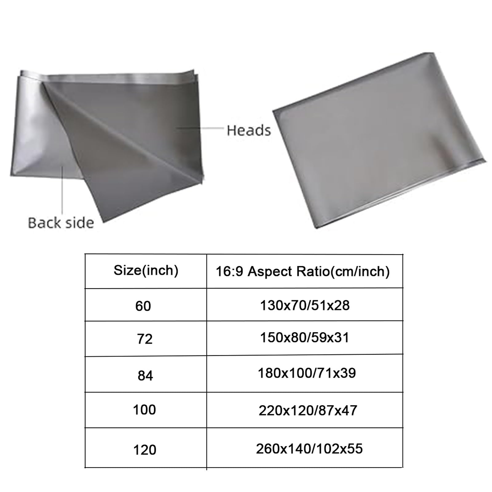 Schermo per Proiettore Anti-Luce HD 4K 16:9 60/72/84/100/120 Pollici, Telo per Videoproiettore Portatile Pieghevole per Home Cinema(120inch(260x140cm))
