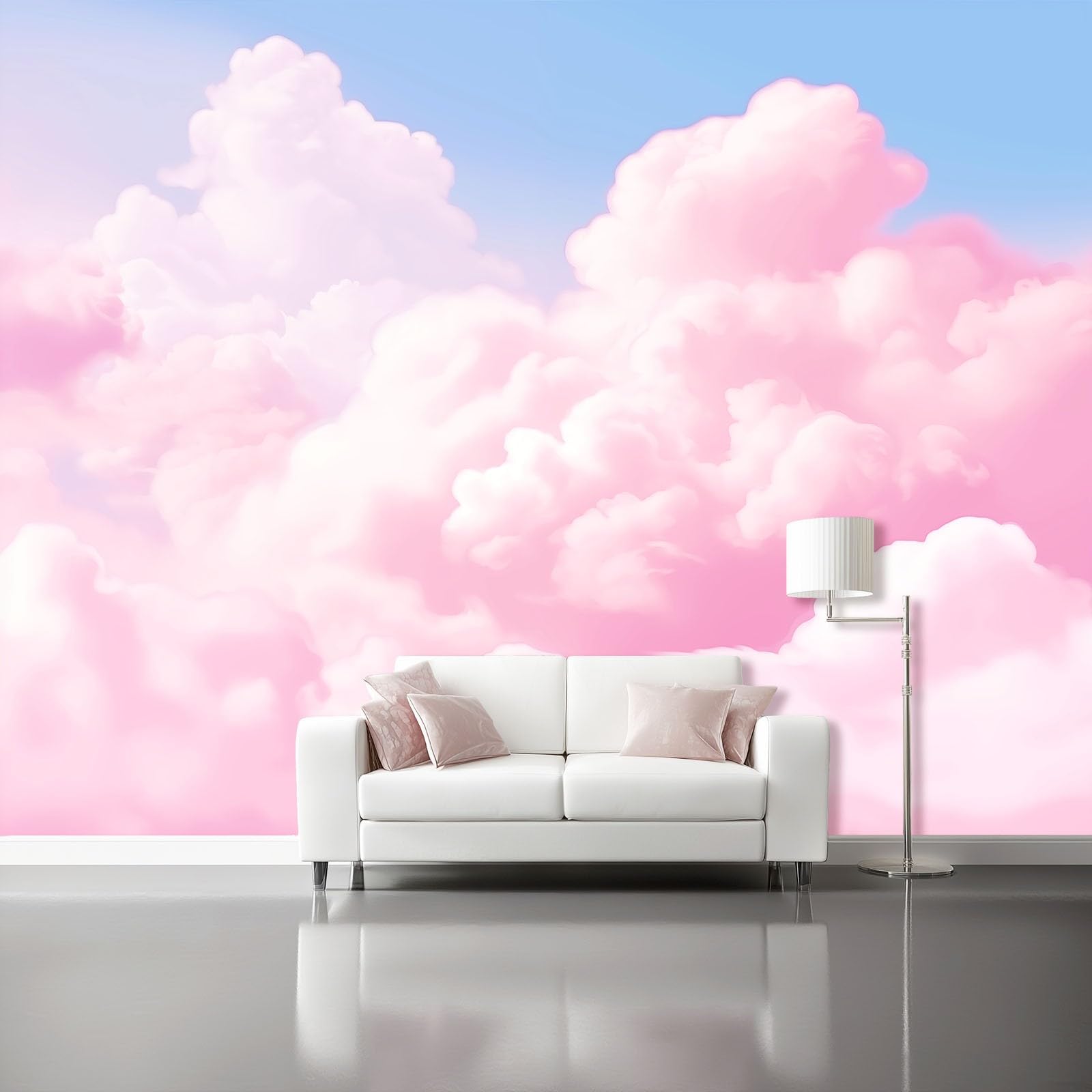 Fototapeta, wzór chmury, 300 x 210 cm, flizelina, sztuka ścienna, mural różowy, minimalistyczny, uroczy styl, tapeta do sypialni, salonu, łazienki, dorosłych, nie odkleja się i nie przykleja