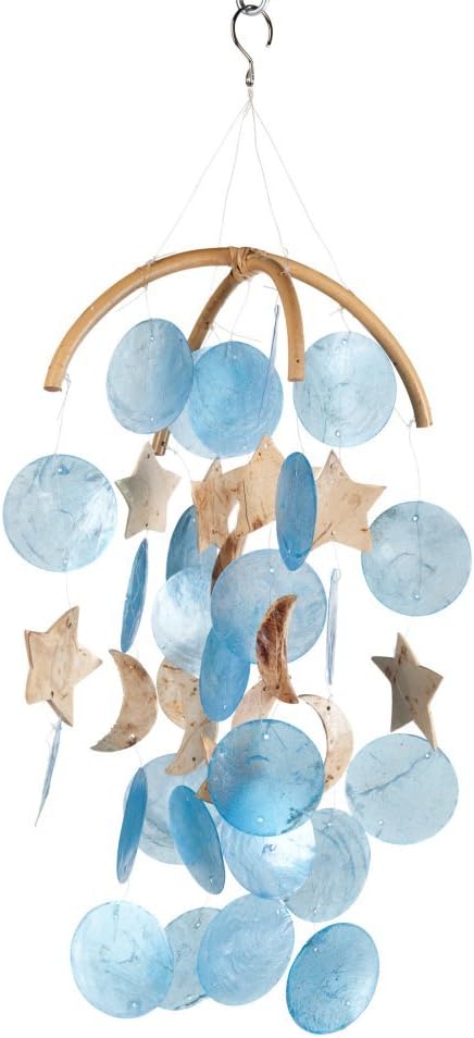Woodstock Chimes Asli Arts® Collection, Dark Blue Capiz Chime, 19'' Capiz Wind Chimes for Outdoor, Patio, Home or Garden Décor (C206)