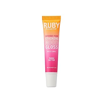 Ruby Kisses pH Lip Gloss, Intense Pink Tinted Lip Balm Stain, Mood Color Changing Lipstick with Mango Butter for Long-Lasting Hydration, Lightweight Non-Sticky Shine, Fuller & Smoother Lips