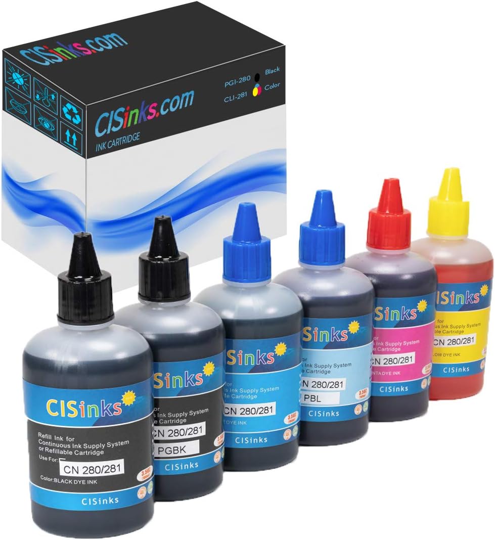 Refill Ink Bottle Set Compatible Alternative for Canon PGI-280 / CLI-281 Printers PIXMA TR8520 TR7520 TS6120