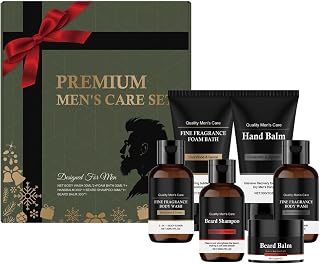 Premium Men's Care Set - Shower Gel, Foaming Shower Gel, Hand Cream, Beard Shampoo & Beard Conditioner - Skin Care Gift Set for Men, Gifts for Men