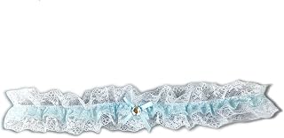 Strumpfband für die Braut Strumpfbandspitze mit blauem Band und Kristall in der Mitte Strumpfband-Brautschmuck Hochzeits-Strumpfbandbraut, White, Blue, Einheitsgröße