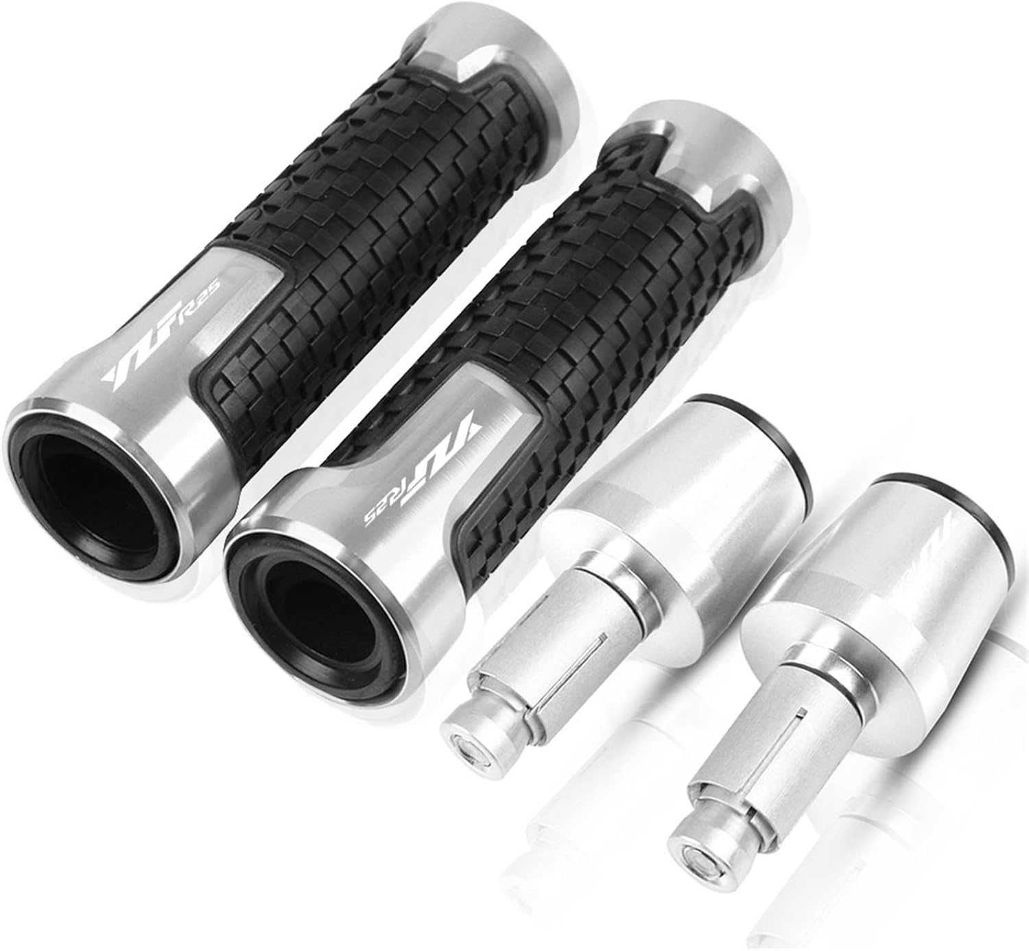 Handlebar Plug for Yamaha R125 YZFR25 YZF-R25 2014-2021 Motorcycle Anti-Skid Handlebar Hand Rubber Grips Handle Bar Ends Cap Plug 7/8'' 22mm with Logo (Color : Silver)