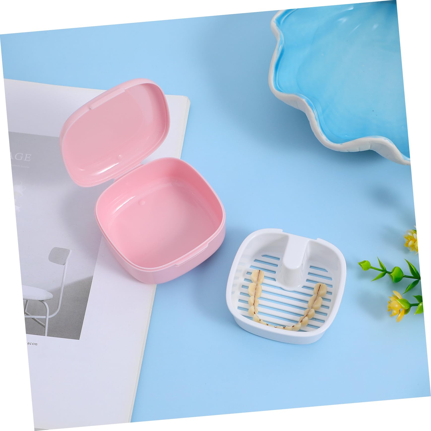 BESTYASH Scatola Da 5 Pezzi Scatola Per La Conservazione Della Protesi Dente Contenitore Durante La Notte Sottile Caso Caso Pulito Per i Denti Pulizia Immergiti Rosa Plastica